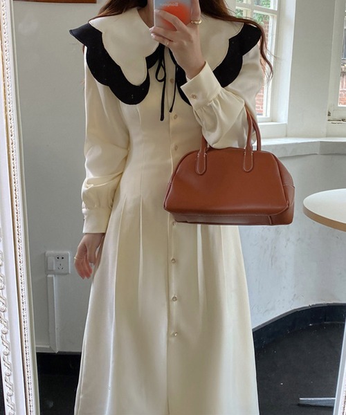 Dita Muaj.（ディータムアージュ）の「ビッグカラースエード風ロングワンピース（ワンピース・レディース・ホワイト/ブラック・M/S）」の12枚目の写真