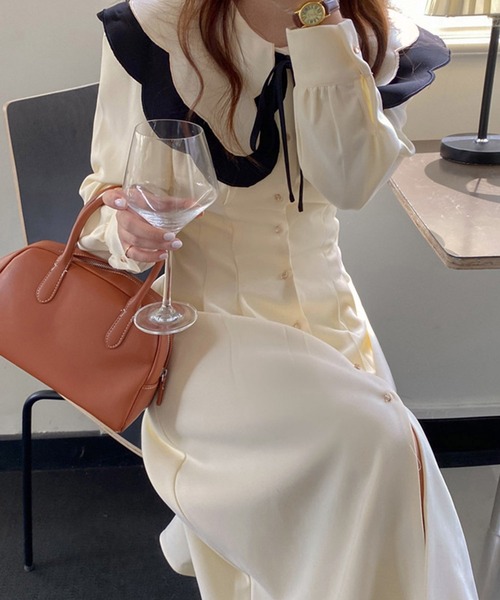 Dita Muaj.（ディータムアージュ）の「ビッグカラースエード風ロングワンピース（ワンピース・レディース・ホワイト/ブラック・M/S）」の13枚目の写真