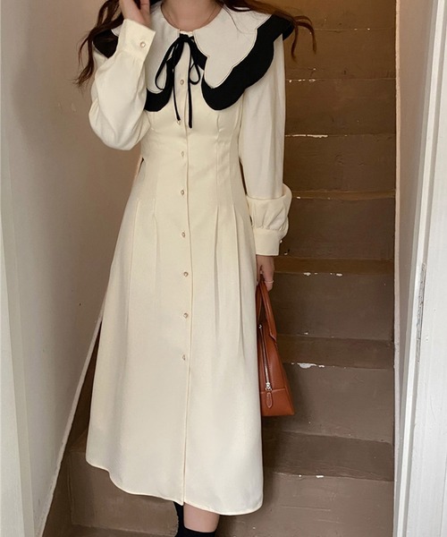 Dita Muaj.（ディータムアージュ）の「ビッグカラースエード風ロングワンピース（ワンピース・レディース・ホワイト/ブラック・M/S）」の14枚目の写真