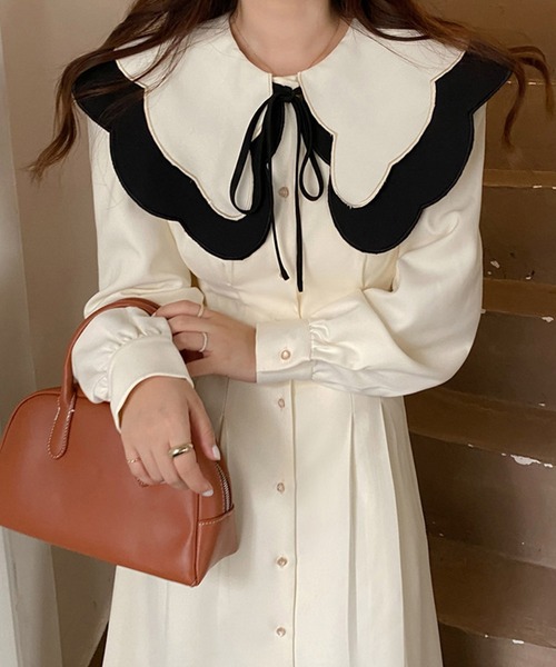 Dita Muaj.（ディータムアージュ）の「ビッグカラースエード風ロングワンピース（ワンピース・レディース・ホワイト/ブラック・M/S）」の15枚目の写真