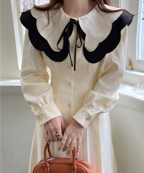 Dita Muaj.（ディータムアージュ）の「ビッグカラースエード風ロングワンピース（ワンピース・レディース・ホワイト/ブラック・M/S）」の11枚目の写真