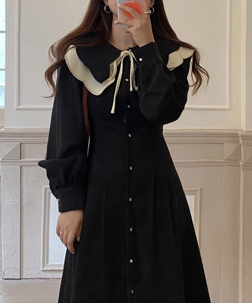 Dita Muaj.（ディータムアージュ）の「ビッグカラースエード風ロングワンピース（ワンピース・レディース・ホワイト/ブラック・M/S）」の16枚目の写真