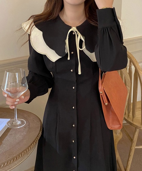 Dita Muaj.（ディータムアージュ）の「ビッグカラースエード風ロングワンピース（ワンピース・レディース・ホワイト/ブラック・M/S）」の18枚目の写真