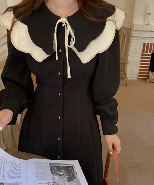 Dita Muaj.（ディータムアージュ）の「ビッグカラースエード風ロングワンピース（ワンピース・レディース・ホワイト/ブラック・M/S）」の21枚目の写真