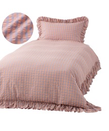 フリルチェック 掛け布団カバー セミダブル オレンジ×パープル（寝具