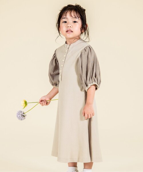 Ampersand（アンパサンド）の「【premier】切替パフスリーブワンピース（ワンピース・キッズ・アイボリー/ブラウン/グレー・100/80/90/110/130/140/120）」の3枚目の写真