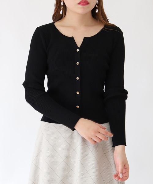 TRUDEA(トルディア)の「スリットネックリブカーディガン(カーディガン/ボレロ・レディース・ホワイト/ブラック/グレイッシュベージュ/ネイビー・MEDIUM/LARGE)」の3枚目の写真