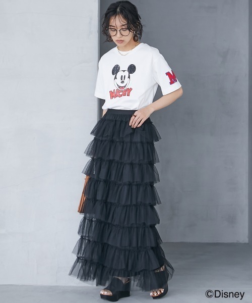 Disney（ディズニー）の「＜大きいサイズ＞ディズニー ミッキー/フェイスプリントTシャツ GEVS.（Tシャツ/カットソー・レディース・グリーン/ブラック/オフホワイト・L/LL/3L/4L/5L）」の19枚目の写真
