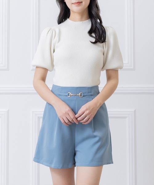 clear（クリア）の「×パフスリーブリブニットトップス（ニット/セーター・レディース・オフホワイト/ブラック/イエロー/ベージュ/ラベンダー・F）」の2枚目の写真