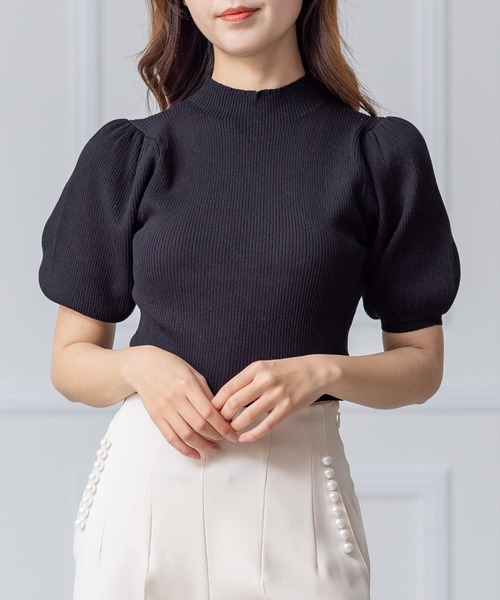 clear（クリア）の「×パフスリーブリブニットトップス（ニット/セーター・レディース・オフホワイト/ブラック/イエロー/ベージュ/ラベンダー・F）」の3枚目の写真