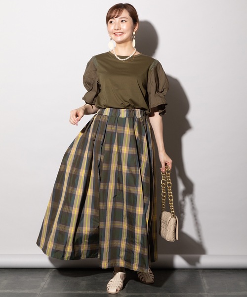 MHBG TOKYO（エムエイチビージートーキョー）の「シャカシャカタフタチェックスカート（スカート・レディース・ネイビー系/ブラック×ホワイト/アイボリー/ネイビー/ベージュ/チェック/ブルー系その他/ネイビー系1/オレンジ/カーキ・FREE）」の21枚目の写真