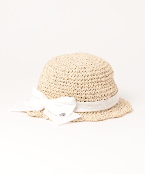BeBe（ベベ）の「BeBe/レースリボン付きペーパーハット(48~56cm)（ハット・キッズ・ベージュ・X-SMALL/SMALL/MEDIUM/LARGE）」の2枚目の写真