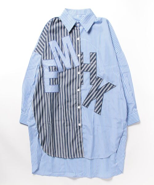 rovtski(ロフトスキー)の「英字ストライプ切替ロングシャツ(シャツ/ブラウス・レディース・ブルー/ブラック・FREE)」の4枚目の写真