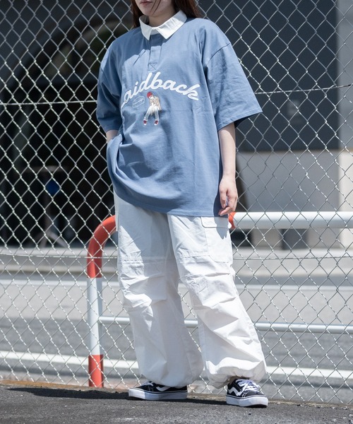 Red Cap Girl(レッドキャプガール)の「【a-r】〔Red Cap Girl/レッドキャップガール〕ヘビーウェイト天竺 ロゴ刺繍 ラガーTシャツ(Tシャツ/カットソー・メンズ・ブラック×ホワイト/ホワイト×ブラック/ブラック/ブルー・MEDIUM/LARGE/X-LARGE)」の12枚目の写真