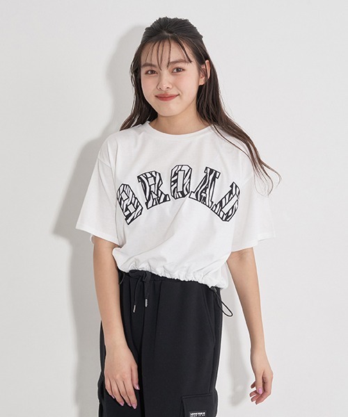 LOVETOXIC（ラブトキシック）の「ドロストカレッジアップリ半T（Tシャツ/カットソー・キッズ・サックスブルー/ブラック/マルチ/オフホワイト・SS/S/L/M）」の2枚目の写真
