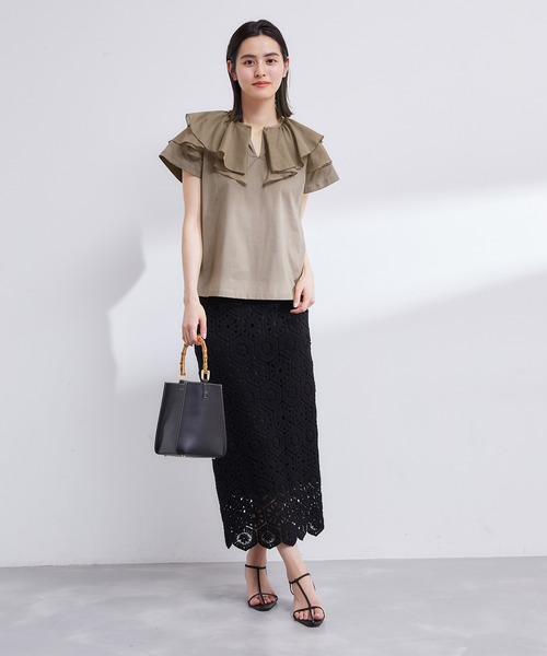 ROPE'(ロペ)の「【洗える】布帛ラッフル襟カットソー(Tシャツ/カットソー・レディース・ホワイト/ブラック/ベージュ系その他2・38)」の8枚目の写真