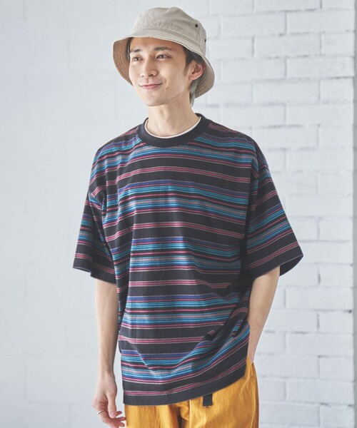 coen（コーエン）の「マルチカラーボーダーTシャツ（Tシャツ/カットソー・メンズ・ブラック/ダークグリーン・L/S/XL/M）」の2枚目の写真