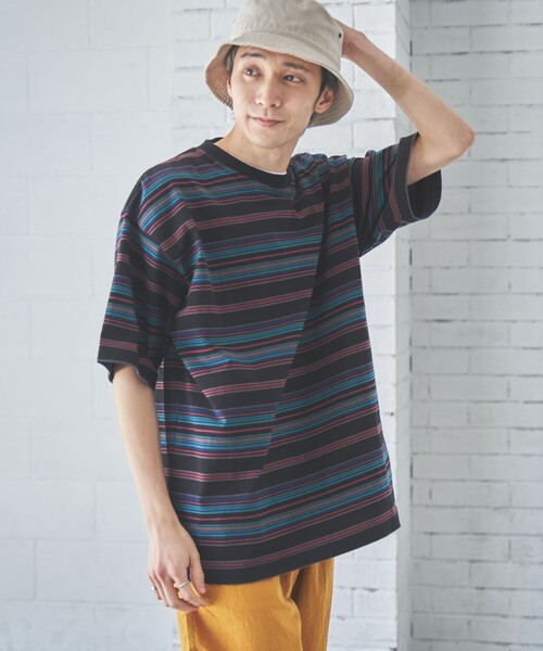 coen（コーエン）の「マルチカラーボーダーTシャツ（Tシャツ/カットソー・メンズ・ブラック/ダークグリーン・L/S/XL/M）」の4枚目の写真