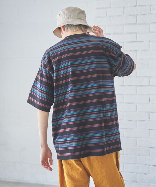 coen（コーエン）の「マルチカラーボーダーTシャツ（Tシャツ/カットソー・メンズ・ブラック/ダークグリーン・L/S/XL/M）」の6枚目の写真