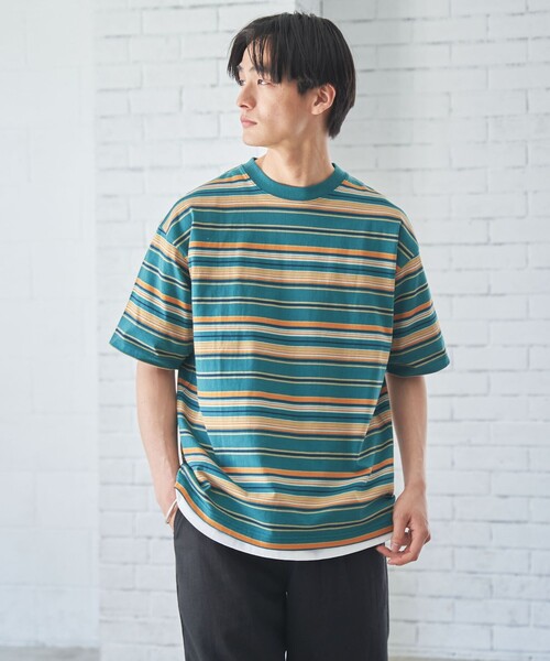 coen（コーエン）の「マルチカラーボーダーTシャツ（Tシャツ/カットソー・メンズ・ブラック/ダークグリーン・L/S/XL/M）」の7枚目の写真