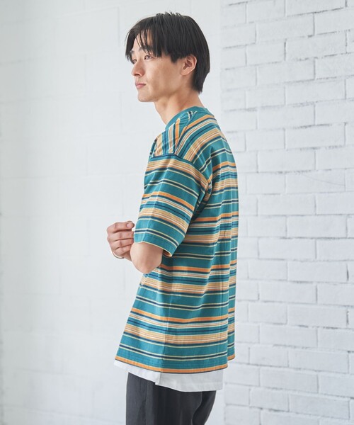 coen（コーエン）の「マルチカラーボーダーTシャツ（Tシャツ/カットソー・メンズ・ブラック/ダークグリーン・L/S/XL/M）」の8枚目の写真