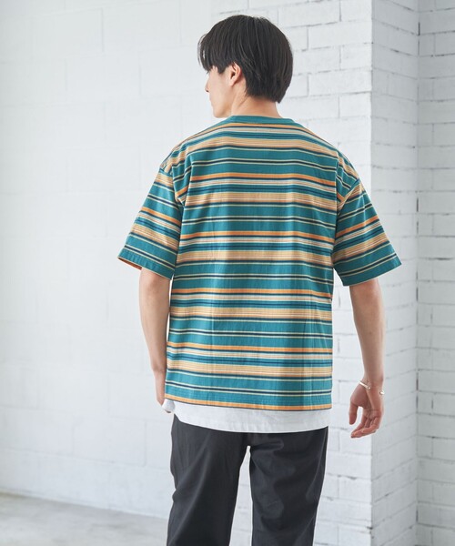 coen（コーエン）の「マルチカラーボーダーTシャツ（Tシャツ/カットソー・メンズ・ブラック/ダークグリーン・L/S/XL/M）」の9枚目の写真