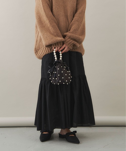 Shelly island（シェリーアイランド）の「コットンタックフレアスカート（スカート・レディース・ブラック/ホワイト・FREE）」の2枚目の写真