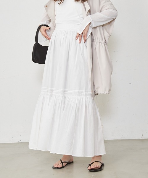 Shelly island（シェリーアイランド）の「コットンタックフレアスカート（スカート・レディース・ブラック/ホワイト・FREE）」の3枚目の写真