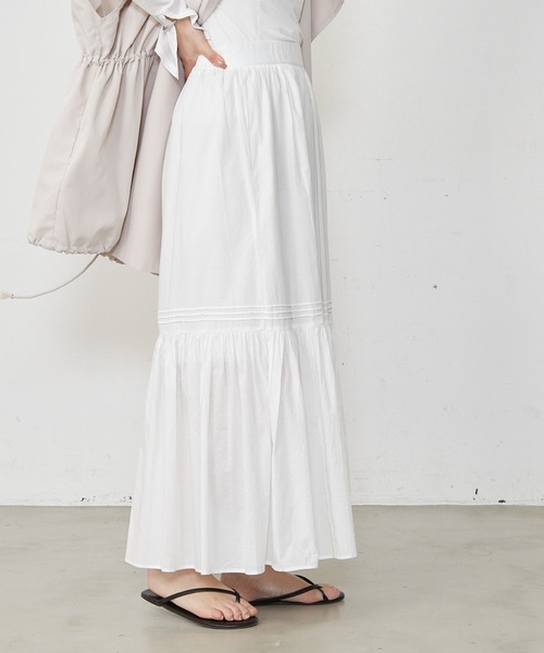 Shelly island（シェリーアイランド）の「コットンタックフレアスカート（スカート・レディース・ブラック/ホワイト・FREE）」の4枚目の写真