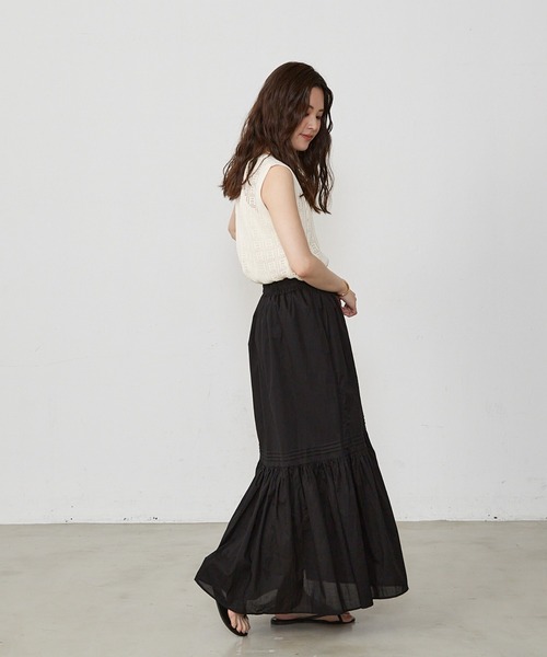 Shelly island（シェリーアイランド）の「コットンタックフレアスカート（スカート・レディース・ブラック/ホワイト・FREE）」の11枚目の写真