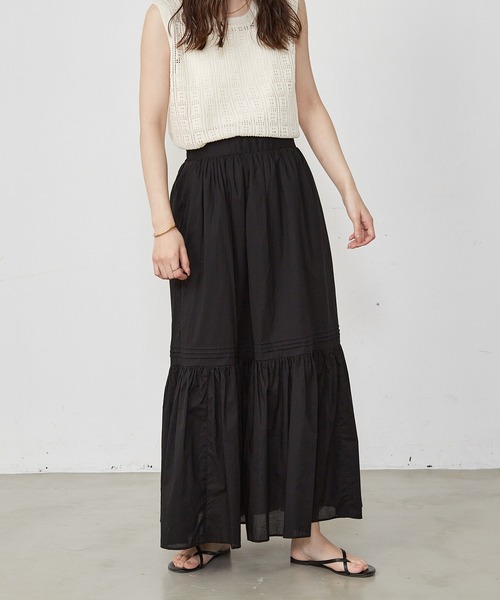 Shelly island（シェリーアイランド）の「コットンタックフレアスカート（スカート・レディース・ブラック/ホワイト・FREE）」の7枚目の写真