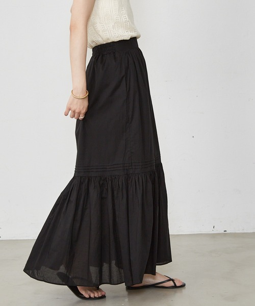 Shelly island（シェリーアイランド）の「コットンタックフレアスカート（スカート・レディース・ブラック/ホワイト・FREE）」の8枚目の写真