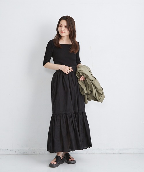 Shelly island（シェリーアイランド）の「コットンタックフレアスカート（スカート・レディース・ブラック/ホワイト・FREE）」の22枚目の写真