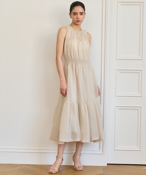 アナイ シアーボリュームニットワンピース マキシ ロング ノースリーブ 黒 