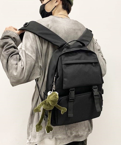 shopnikoniko（ショップニコニコ）の「大容量 リュックサック カエル キーホルダー ぬいぐるみ チャーム 通学 高校生（バックパック/リュック・レディース・ホワイト/ブラック・フリー）」の16枚目の写真