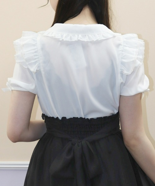 Secret Honey（シークレットハニー）の「ダブルフリルウエストシャーリングブラウス（シャツ/ブラウス・レディース・オフホワイト/ホワイト×ブラック・MEDIUM）」の5枚目の写真