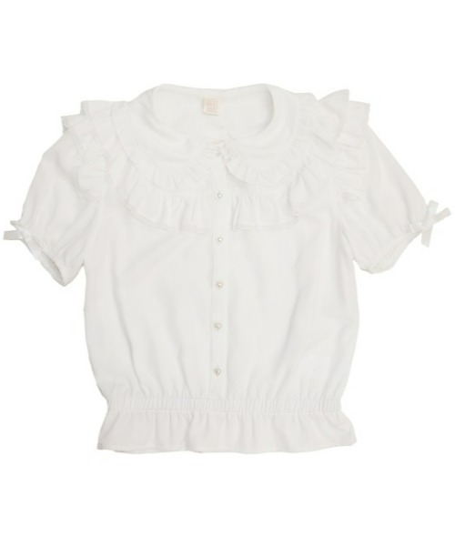 Secret Honey（シークレットハニー）の「ダブルフリルウエストシャーリングブラウス（シャツ/ブラウス・レディース・オフホワイト/ホワイト×ブラック・MEDIUM）」の3枚目の写真