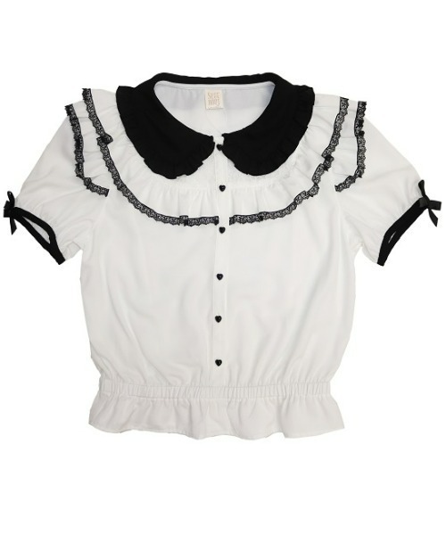 Secret Honey（シークレットハニー）の「ダブルフリルウエストシャーリングブラウス（シャツ/ブラウス・レディース・オフホワイト/ホワイト×ブラック・MEDIUM）」の7枚目の写真