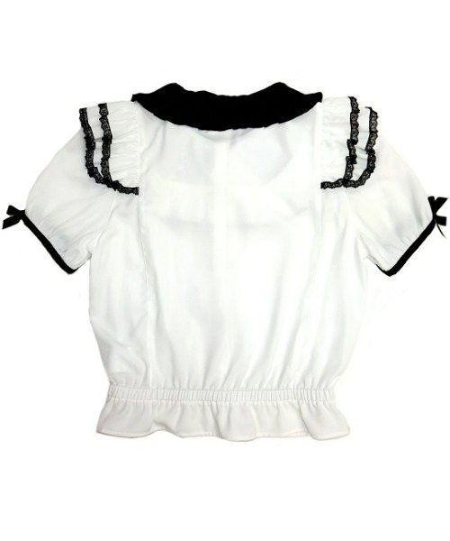 Secret Honey（シークレットハニー）の「ダブルフリルウエストシャーリングブラウス（シャツ/ブラウス・レディース・オフホワイト/ホワイト×ブラック・MEDIUM）」の6枚目の写真