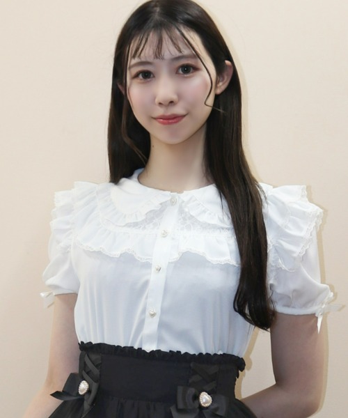 Secret Honey（シークレットハニー）の「ダブルフリルウエストシャーリングブラウス（シャツ/ブラウス・レディース・オフホワイト/ホワイト×ブラック・MEDIUM）」の18枚目の写真