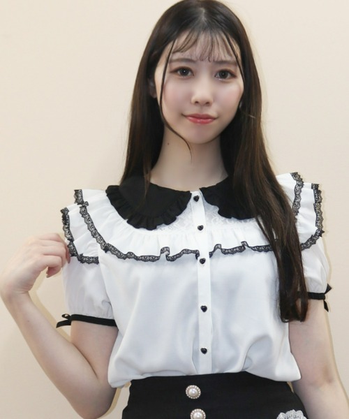 Secret Honey（シークレットハニー）の「ダブルフリルウエストシャーリングブラウス（シャツ/ブラウス・レディース・オフホワイト/ホワイト×ブラック・MEDIUM）」の19枚目の写真