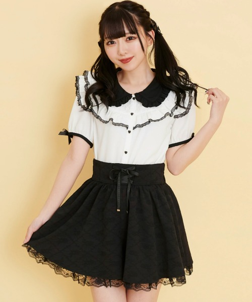 Secret Honey（シークレットハニー）の「ダブルフリルウエストシャーリングブラウス（シャツ/ブラウス・レディース・オフホワイト/ホワイト×ブラック・MEDIUM）」の8枚目の写真