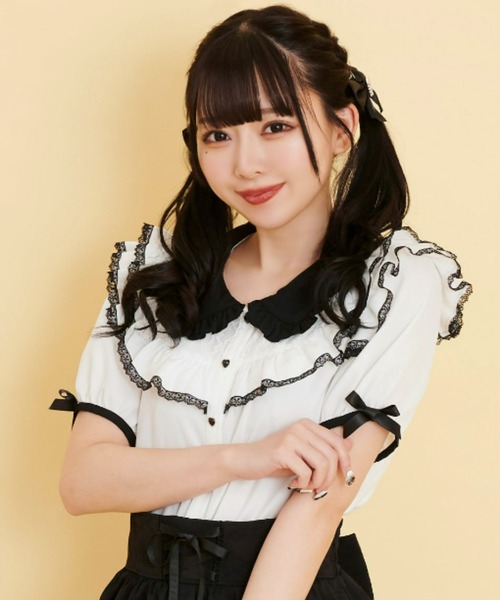 Secret Honey（シークレットハニー）の「ダブルフリルウエストシャーリングブラウス（シャツ/ブラウス・レディース・オフホワイト/ホワイト×ブラック・MEDIUM）」の10枚目の写真