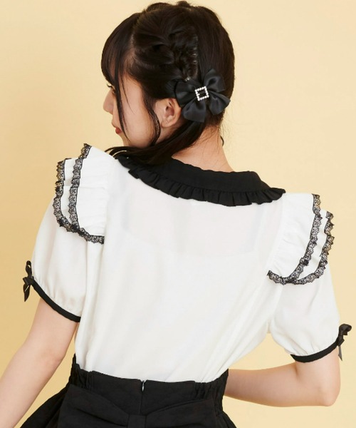 Secret Honey（シークレットハニー）の「ダブルフリルウエストシャーリングブラウス（シャツ/ブラウス・レディース・オフホワイト/ホワイト×ブラック・MEDIUM）」の11枚目の写真