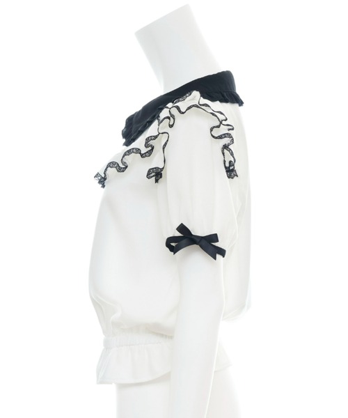 Secret Honey（シークレットハニー）の「ダブルフリルウエストシャーリングブラウス（シャツ/ブラウス・レディース・オフホワイト/ホワイト×ブラック・MEDIUM）」の16枚目の写真