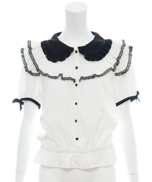 Secret Honey（シークレットハニー）の「ダブルフリルウエストシャーリングブラウス（シャツ/ブラウス・レディース・オフホワイト/ホワイト×ブラック・MEDIUM）」の15枚目の写真