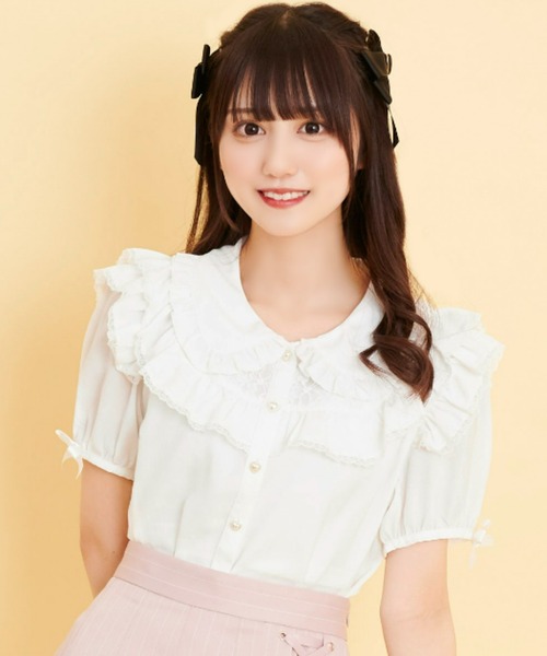 Secret Honey（シークレットハニー）の「ダブルフリルウエストシャーリングブラウス（シャツ/ブラウス・レディース・オフホワイト/ホワイト×ブラック・MEDIUM）」の13枚目の写真