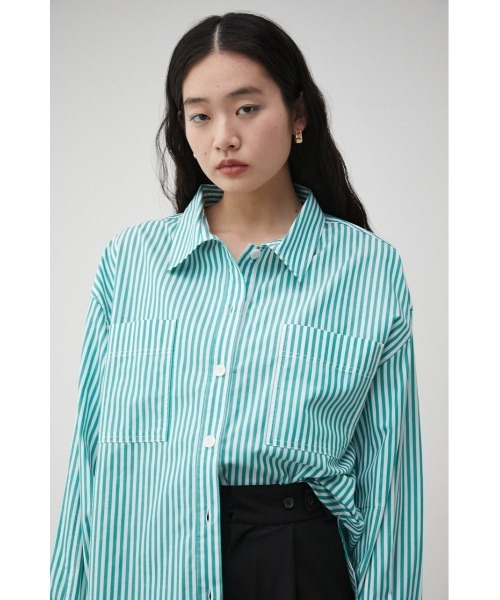 AZUL by moussy（アズールバイマウジー）の「RELATECH COTTON LOOSE SHIRT/リラテックコットンルーズシャツ（シャツ/ブラウス・レディース・グリーン系その他/ブルー系その他3・SMALL/MEDIUM）」の4枚目の写真