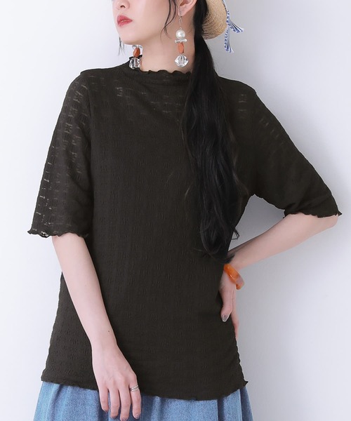 n'OrLABEL（ノアールレーベル）の「【廃盤】『ブロックチェック×花柄レースメローカットソー』（Tシャツ/カットソー・レディース・アイボリー/ライトブルー/ブラック・1/2）」の3枚目の写真