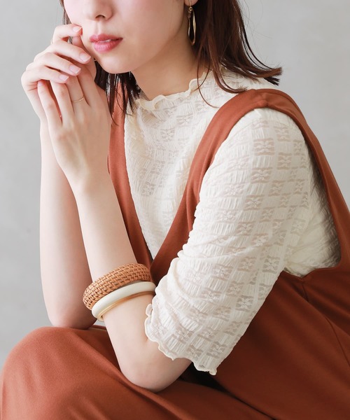 n'OrLABEL（ノアールレーベル）の「【廃盤】『ブロックチェック×花柄レースメローカットソー』（Tシャツ/カットソー・レディース・アイボリー/ライトブルー/ブラック・1/2）」の8枚目の写真